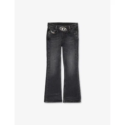 Diesel Kids' D-ebbey Logo-plaque Bootcut Jeans In Denim Nero