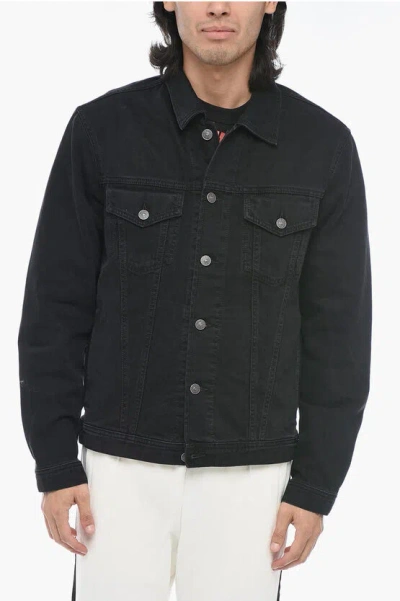 Diesel Denim Nhill Jacket With Visible Stitching In Black