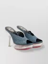 Diesel Denim Peep Toe Platform Mules With Transparent Heel