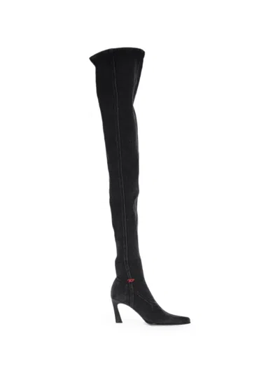 Diesel Denim Pointed-toe Boots In Silver