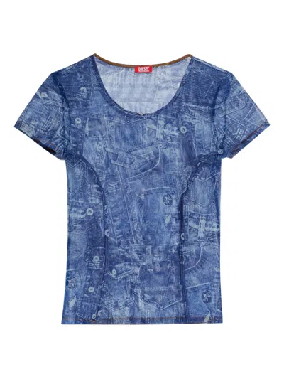 Diesel Denim Print T-shirt In Blue