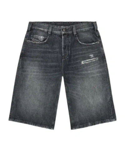 Diesel Denim Relaxed Shorts With Abrasions In Gray