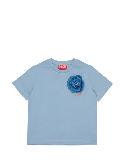 Diesel Kids' Denim Rose-applique T-shirt In Blue