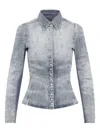 Diesel Shirt In Distressed Honeycomb Denim In Blue