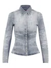 Diesel Shirt In Distressed Honeycomb Denim In Blue