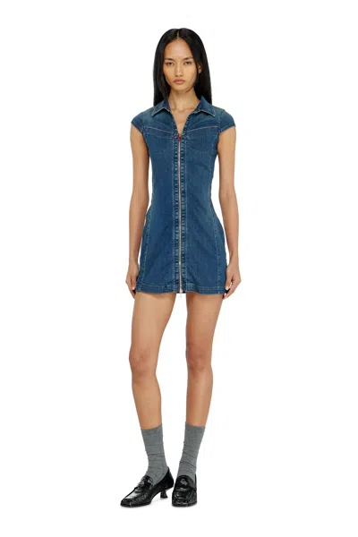 Diesel Denim Shirt Dress With Full Zip In Blue