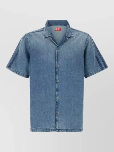 Diesel Denim Shirt Short Sleeves Printed Back In Blue