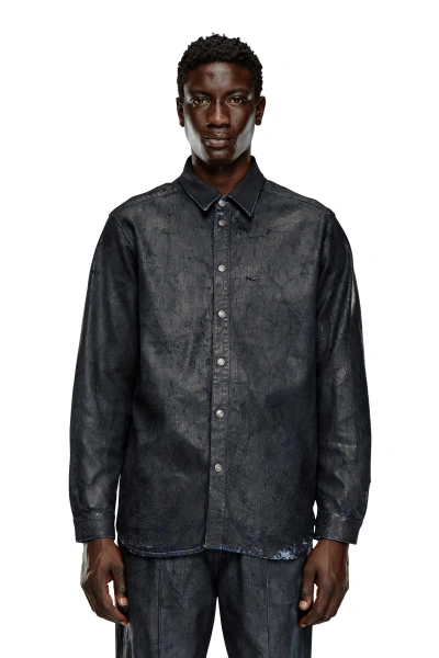 Diesel Denim Shirt With Craquelé Coating In Black