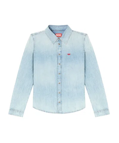 Diesel Denim Shirt With Embroidered Logo In Animal Print