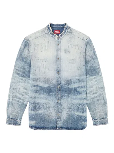 DIESEL DENIM SHIRT WITH MANDARIN COLLAR