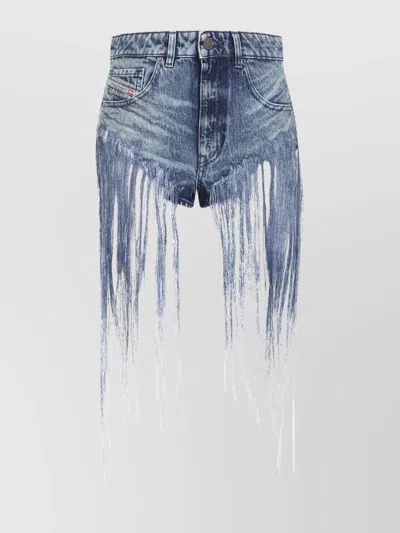 DIESEL DENIM SHORTS FRINGED ASYMMETRIC HEMS