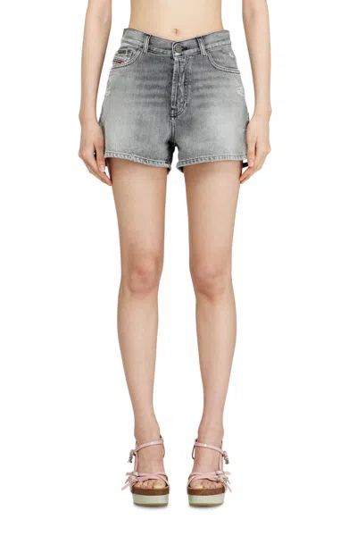 Diesel Denim Shorts With Frayed Hems In Gray