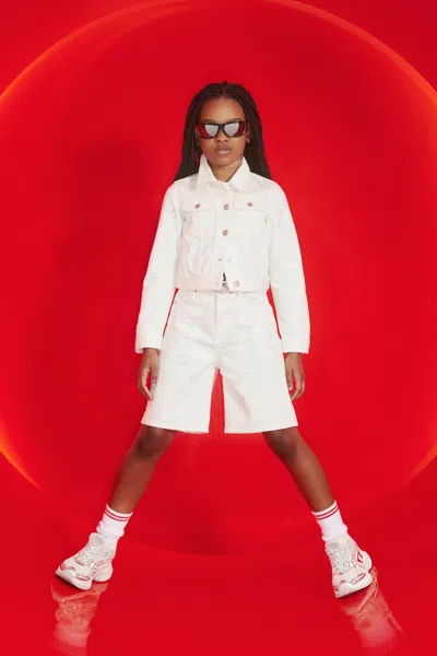 Diesel Kids' Denim Shorts With Front Appliqués In White