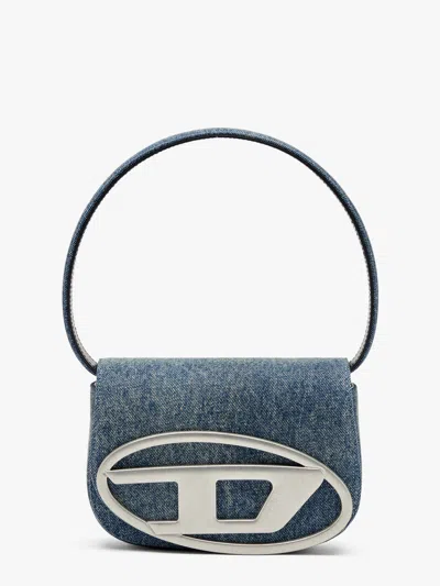 Diesel Shoulder Bag In Blue Denim With Leather Trims And Oval D Plaque