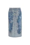 Diesel De-skye-s Midi Skirt In Distressed Jacquard Denim In Gray