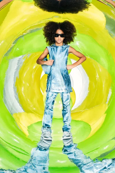 Diesel Kids' Denim Sleeveless Dress With Mylar Finishing In Brown
