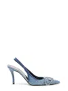 Diesel Pointed Toe Slingback Strap Silver-tone Pumps In Blue