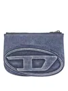 Diesel Denim Textured Shoulder Bag With Embossed Logo In Blue