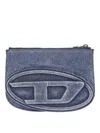 Diesel Denim Textured Shoulder Bag With Embossed Logo In Gray