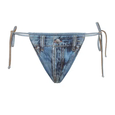 Diesel Denim Tie Bikini Bottom In Blue