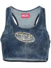 Diesel Embellished Cotton Blend Logo Top In Denim