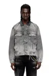Diesel Denim Trucker Jacket With Tonal Leather Trims In Gray