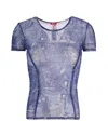 Diesel Denim-effect Mesh T-shirt In Blue