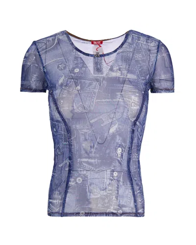 Diesel Denim-effect Mesh T-shirt In Blue