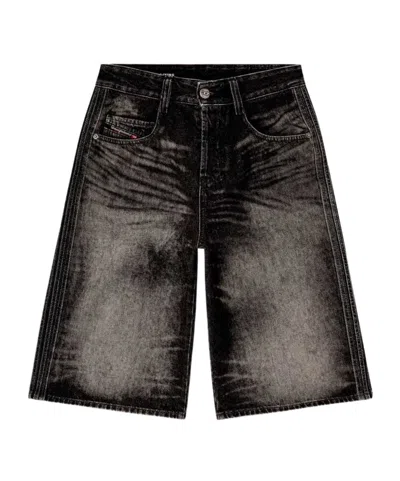 Diesel D-enim-m-short-s Long Bermuda Shorts In Black
