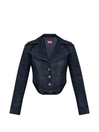 Diesel Denim-style Lined Jacket With Button Closure And Extra-wide Lapels In Blu