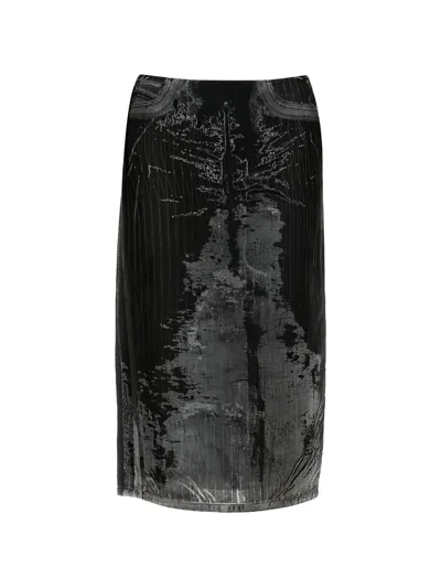 Diesel De-pra-fse1 Denim Midi Skirt In Black