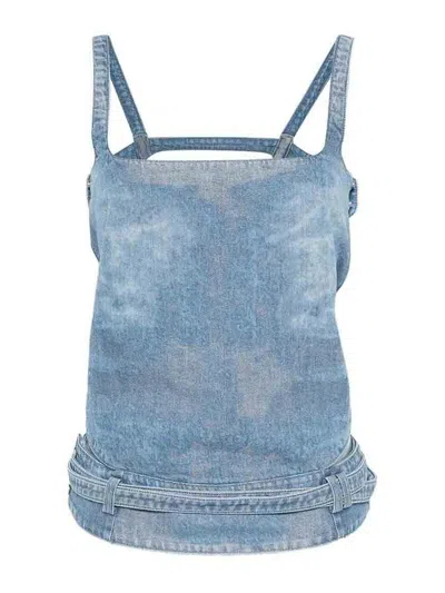 Diesel Light Blue Denim Crop Top With Square Neckline