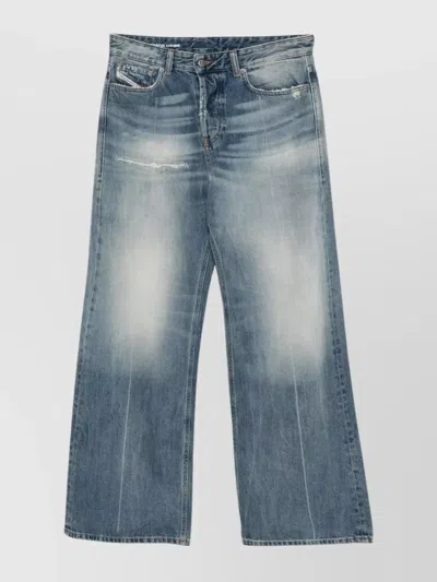 Diesel Desire Wide Leg Distressed Belted Trousers In Blue
