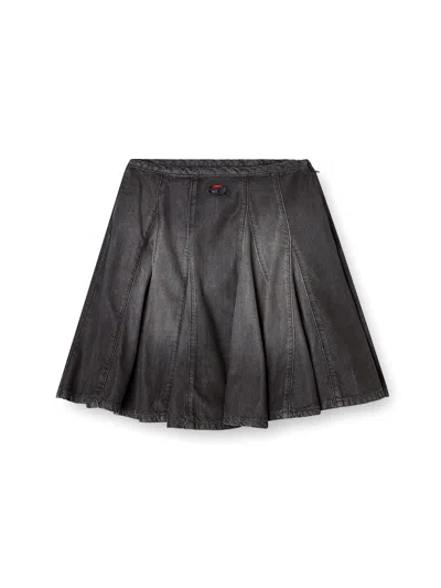 Diesel De-spiki-s Short Denim Skirt With Washed-out Effect In Black