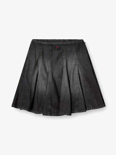 Diesel De-spiki-s Short Denim Skirt With Washed-out Effect In Black