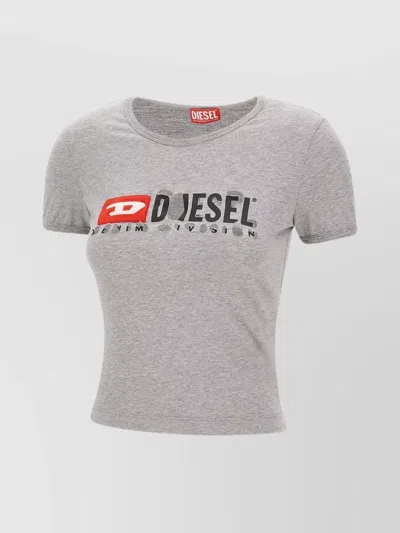 Diesel Destroyed Logo Print Cotton T-shirt In Gray