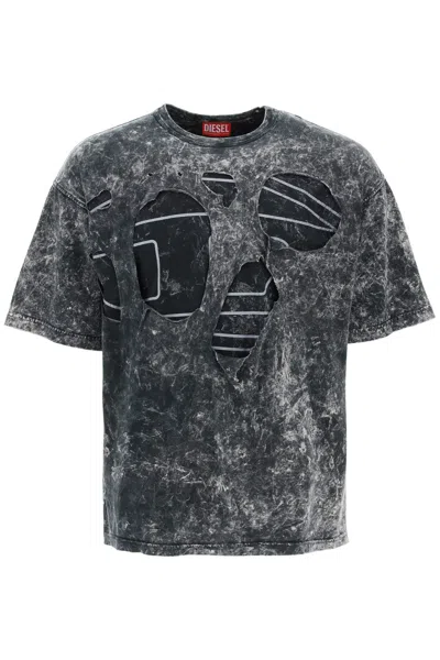 Diesel Destroyed T-shirt With Peel In Grey