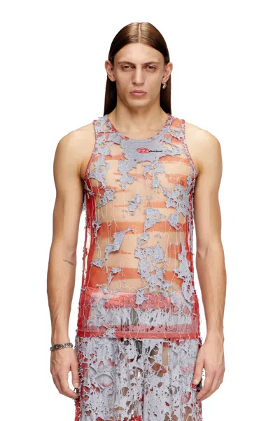 Diesel Destroyed Tank Top In Devoré Jersey In Multicolor