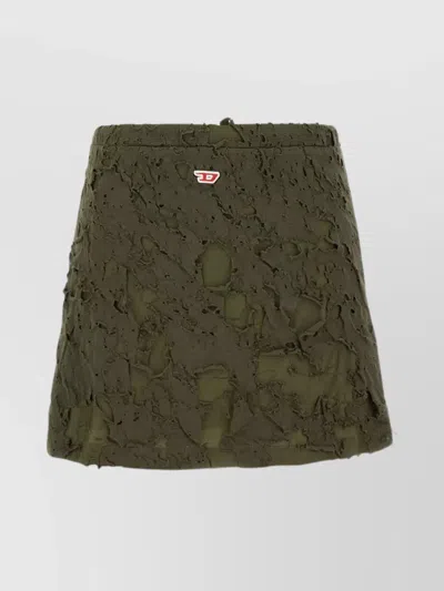 Diesel Logo-patch Distressed Mini Skirt In Green