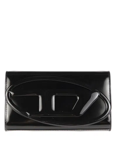 Diesel Detachable Strap Wallet With Glossy Finish In Black