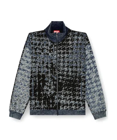 DIESEL DEVORÉ HOUNDSTOOTH ZIP-UP TOP