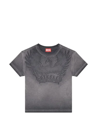 Diesel Dévoré-phoenix Cover-stitched Cotton T-shirt In Gray