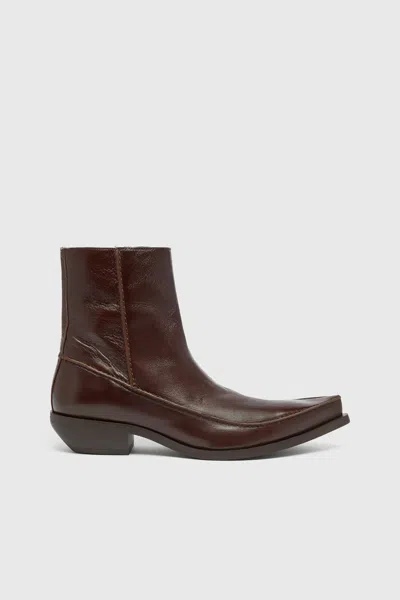 Diesel D-frido-western Ankle Boots In Leather In Brown