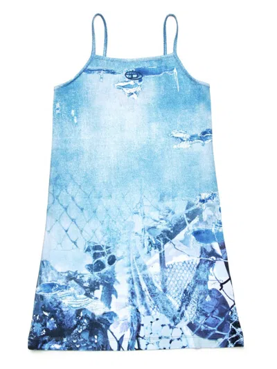 Diesel Kids' Abito Con Grafica Allover Camouflower In Blue
