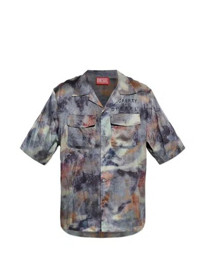 Diesel Abstract-print Short-sleeve Shirt In Black