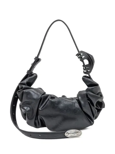 Diesel Black Draped Shoulder Bag With Metallic Logo