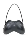 Diesel Black Leather Shoulder Bag With Metallic Logo In Black
