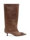 Diesel Brown Leather High Boots With Kitten Heel And Pointed Toe In Brown