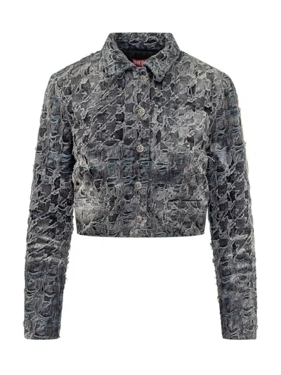 Diesel Denim Jacket Black Destroyed Effect In Gray