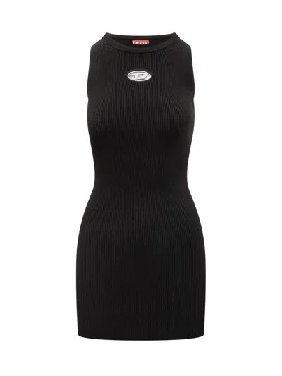Diesel Fitted Dress With Metallic Logo In Black